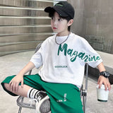 LUTAOTIE Boys Summer Suit  New Children's Summer Middle and Big Children Boys' Korean Thin Sports Summer Two-Piece Set