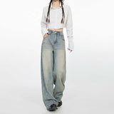 LUTAOTIE  Yupi Player Niche Distressed Cement Yellow Retro Loose Wide-Leg Jeans Women's Trousers Lengthened