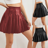 LUTAOTIE EBay  Hot Pu Pleated Skirt Summer Sexy Short Skirt Elegant High Waist Leather Skirt European and American Style Cross-Border