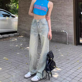 Light-Colored Jeans Women's Summer 2024 New Retro High Waist Slimming and Straight Mop Pants Loose-Fitting Wide-Leg Trousers Fashion