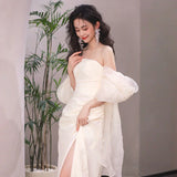 Tube Top Light Wedding Dress Bride Simple Long  Satin Wedding Veil Super Mori Morning Gowns Dress Welcome Wedding Dress