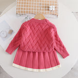 Girls sweater skirt autumn and winter new solid color rabbit head knitted two-piece set, baby girl reverse collar long sleeve foreign style