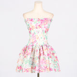 Style Floral Fashion Sweet Style  Spring New Printed Tube Top Slimming Sense of Design Tuxedo Dress