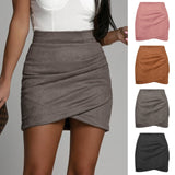 LUTAOTIE Suede Solid Color Sheath Skirt Autumn and Winter Heap Pleated Irregular Zipper Skirt Cross-Border Women's Clothing