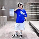 LUTAOTIE Boys Summer Suit  New Children's Summer Middle and Big Children Boys' Korean Thin Sports Summer Two-Piece Set