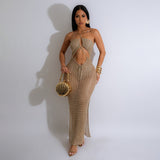 Cross-Border  EBay Women's Clothing Sexy See-through Sleeveless Knitted Dress Women's Nightclub Evening Dress