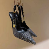 LUTAOTIE European and American Foreign Trade Rhinestone Back Strap Pointed High Heels 4647 plus Size Show Fashion Sandals Cross-Border