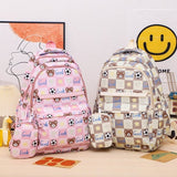 New Large Capacity Cute Printed Bear School Bag High School Primary School Student Bag Plaid Campus Lightweight Backpack Wholesale