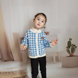 24 autumn and winter new Korean version of children's clothing jacket red plaid small fragrant wind girls sweater bear embroidered children's cardigan