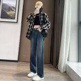 Real Shot Autumn and Winter Jeans for Women New Small Retro High Waist Slimming and Straight Wide Leg Mop Pants