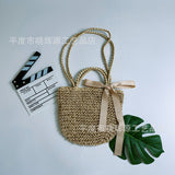 LUTAOTIE  Factory Direct Supply Thickened Lining Bow Straw Bag Woven Portable Beach Bag Japanese and Korean Style Fresh Straw Bag