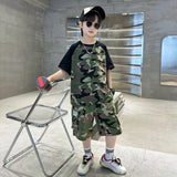 LUTAOTIE Boy Summer Clothing Western Style Camouflage Trousers Suit  New Boy Summer Short Sleeve Shorts Handsome Fashionable Military Training