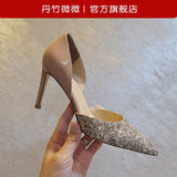 LUTAOTIE Genuine Goods Genuine Leather 2022 Summer New Sandals Patent Leather GREAT Stiletto Women's Shoes Sequined Hollow Banquet Super High Heels