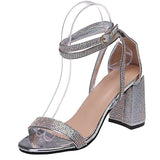 LUTAOTIE Fashion Women's Rhinestone Chunky Buckle With Heels