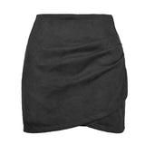 LUTAOTIE Suede Solid Color Sheath Skirt Autumn and Winter Heap Pleated Irregular Zipper Skirt Cross-Border Women's Clothing