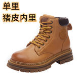 Couple's First Layer Cowhide Platform Worker Boots Women's  Autumn and Winter New Fleece-lined Workwear Martin Boots Ankle Boots Single Boots