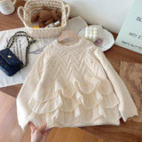 Girls Princess Lace Splicing Sweater 2024 Autumn and Winter New Thickened Warm Knitted Sweater Children's Pullover