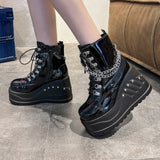 Foreign Trade New Spring and Autumn HOTan and NEWn round Head Side Zipper Thick Bottom Bootie Female 43 plus Size Wedge Dr. Martens Boots