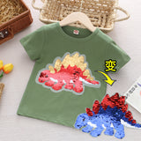 LUTAOTIE Children's Clothing Summer Boys' Color Change Sequins Short-Sleeved T-shirt Cotton Top Half-Sleeved Dinosaur Clothes Foreign Trade Thin One Piece Dropshipping