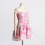 Style Floral Fashion Sweet Style  Spring New Printed Tube Top Slimming Sense of Design Tuxedo Dress