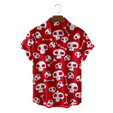 LUTAOTIE Cross-Entry E-Commerce Foreign Trade Hot Sale in  Popular Skull Pattern Printing Hawaii Beach Vacation Short Men's Shirt