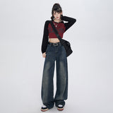 LUTAOTIE  Orange Silk Women's Clothing# Spring New Loose Washed-out Draping Mopping Pants High Waist All-Matching Retro Wide Leg Jeans for Women