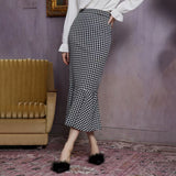 LUTAOTIE New Houndstooth Slim Knit Skirt Mid-Length European and American High Waist Slimming Temperament Fishtail Sheath A- line Skirt