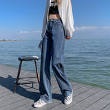 LUTAOTIE  888 Women's Wide-Leg Jeans High Waist Drooping Spring and Autumn New Niche Straight Loose Pants