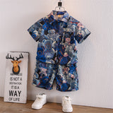 LUTAOTIE Boy's Cartoon Bear Shirt Set  Boy's Summer Clothing New Short Sleeve Children's Suit Children's New Children's Clothing Children's Clothing