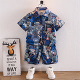 LUTAOTIE Boy's Cartoon Bear Shirt Set  Boy's Summer Clothing New Short Sleeve Children's Suit Children's New Children's Clothing Children's Clothing