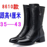 35-43 Yonghe Mid-Calf Mesh Boots Women's New Sandal Boots Chunky Heel Breathable Mid Boots Mid Heel plus Size Women's Shoes