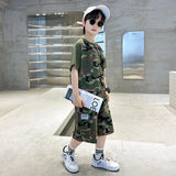 LUTAOTIE Boy Summer Clothing Western Style Camouflage Trousers Suit  New Boy Summer Short Sleeve Shorts Handsome Fashionable Military Training