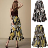 LUTAOTIE European and American Style Foreign Trade Women's Clothing   Hot Pleated Skirt plus Size Printed Skirt Big Hem A- line Skirt