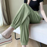 LUTAOTIE  High Waist Ice Silk Leggings Women's Summer Thin Loose-Fitting Slimming Ankle-Banded Harem Pants Sweatpants Cropped Pants Casual Sports Pants