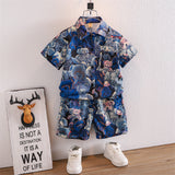 LUTAOTIE Boy's Cartoon Bear Shirt Set  Boy's Summer Clothing New Short Sleeve Children's Suit Children's New Children's Clothing Children's Clothing