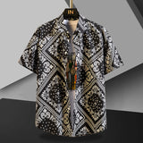 LUTAOTIE Summer Short Sleeve Shirt Men's Slim-Fit Contrast Colors Printed Outer Tops Hip Hop Cool Trendy Casual Cotton Shirt