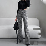 LUTAOTIE  High-Grade Leopard Print Narrow Jeans for Women Spring  HOTan and NEWn New High Waist Slimming High-Grade Straight-Leg Trousers for Women