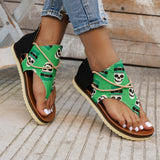 LUTAOTIE Cross-Border Foreign Trade plus Size Women's Sandals  Spring and Summer New Flip-Flops Printed Flat Beach Sandals Roman Shoes