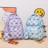 New Large Capacity Cute Printed Bear School Bag High School Primary School Student Bag Plaid Campus Lightweight Backpack Wholesale