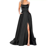 HOT and NEW Cross Border New Bridesmaid Dress Long Long Dress Small Trailing Strap Solid Color Banquet Evening Dress