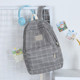 Backpack Women's  New Large Capacity Canvas Backpack College Student Junior High School Student Simple Cute Book Plaid Schoolbag