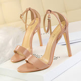 LUTAOTIE 267-3 European and American Fashion Sexy Nightclub Stiletto Heel Hollow-out Spliced Ankle-Strap Open Toe Hollow Women's Sandals