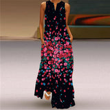 Women's Clothing  New European and American Spring and Summer Fashion Printed Sexy Pocket Maxi Dress