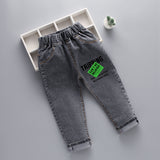 LUTAOTIE Spring and Autumn New Men's Children Denim Trousers Kart Pattern Printing Children's Denim Trousers Denim Trousers Crawler