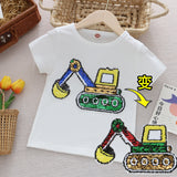 LUTAOTIE Children's Clothing Summer Boys' Color Change Sequins Short-Sleeved T-shirt Cotton Top Half-Sleeved Dinosaur Clothes Foreign Trade Thin One Piece Dropshipping