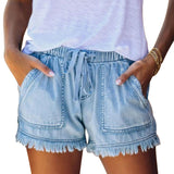 LUTAOTIE  Summer  New Wish HOTan and NEWn Foreign Trade Elastic Waist Drawstring Casual High Waist Slimming Denim Shorts for Women