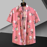 LUTAOTIE Summer Short Sleeve Shirt Men's Slim-Fit Contrast Colors Printed Outer Tops Hip Hop Cool Trendy Casual Cotton Shirt