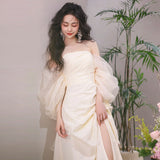 Tube Top Light Wedding Dress Bride Simple Long  Satin Wedding Veil Super Mori Morning Gowns Dress Welcome Wedding Dress