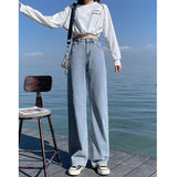 LUTAOTIE  888 Women's Wide-Leg Jeans High Waist Drooping Spring and Autumn New Niche Straight Loose Pants