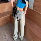 Light-Colored Jeans Women's Summer 2024 New Retro High Waist Slimming and Straight Mop Pants Loose-Fitting Wide-Leg Trousers Fashion